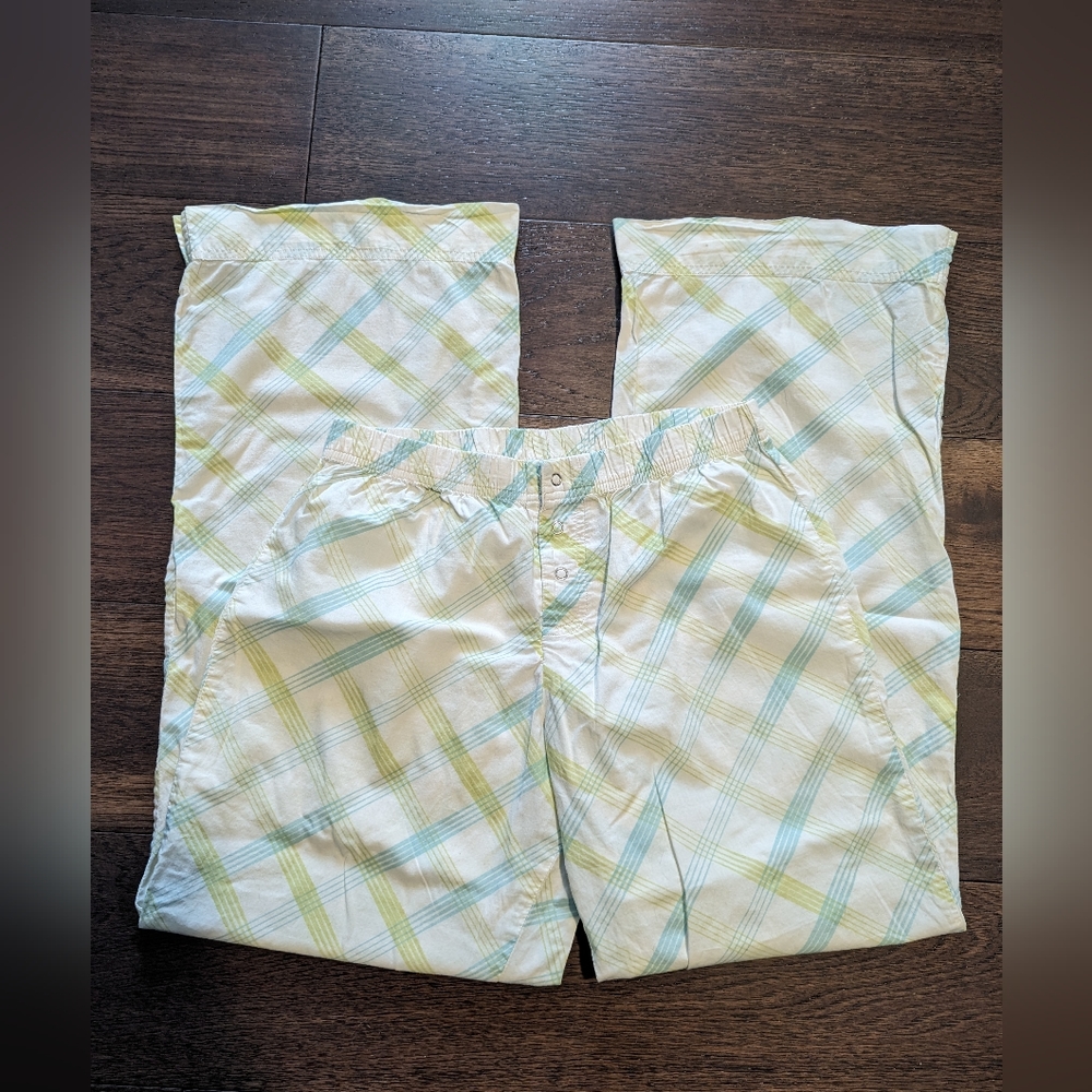 Bath & Body Works PJ Pants Size XS/S Off-White w/ Lime & Aqua lines